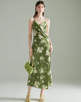 Robe en soie verte à imprimé fleuri